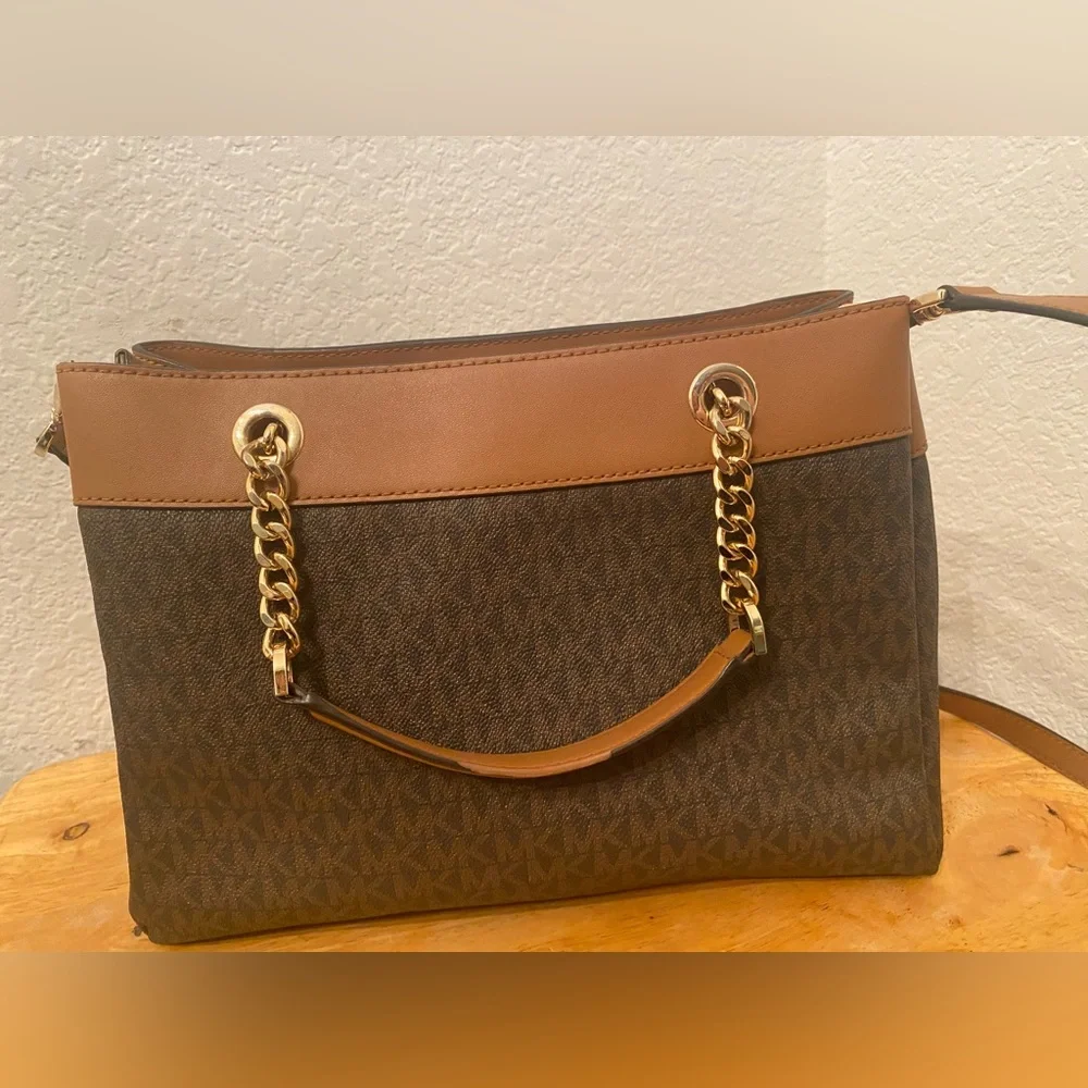 Michael Kors Brown Monogram Chain-Handle Shoulder Bag
